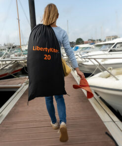 Conveniently portable: The 20m² LibertyKite® fits perfectly in its compact, lightweight bag, making eco-friendly sailing easy and accessible wherever you go.